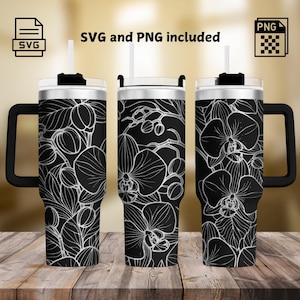 Seamless Orchid Tumbler Wrap Laser Engrave SVG and PNG, Floral Wrap Design for 40oz Tumbler, Flowers Laser Tumbler Svg Wrap, SVG For Rotary