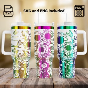 Sunflowers And Butterflies Laser Tumbler Engrave SVG/PNG, Floral Seamless Wrap Design 40oz Tumbler, Wildflowers SVG For Rotary, Trending Svg