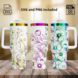 Wildflowers Laser Tumbler Engrave SVG/PNG, Floral Seamless Wrap Design for 40oz Tumbler, Spring Flowers Design SVG For Rotary, Trending Svg