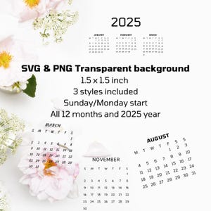 Transparent SVG & PNG 2025 Calendar, PNG/Svg Monthly Calendar, 2025 Mini Calendar, 2025 Calendar Sticker for Digital Planner, Commercial use