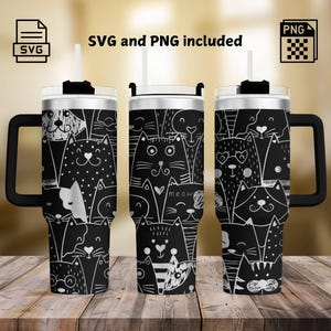 Cats Tumbler Laser Engrave SVG and PNG, Seamless Kittens Full Wrap Design for 40oz Tumbler, Trending Laser File Tumbler Wrap, SVG For Rotary