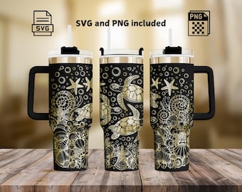 Sea Turtle Laser Tumbler Wrap Engrave SVG/PNG, Seamless Underwater Ocean Wrap Design 40oz Tumbler, Laser Tumbler Svg Wrap, SVG For Rotary