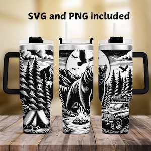 Camping Tumbler Laser Engraving SVG and PNG, Outdoor Camping Wrap Design 40oz Tumbler, Laser Engraved Design SVG For Rotary, Camp fire
