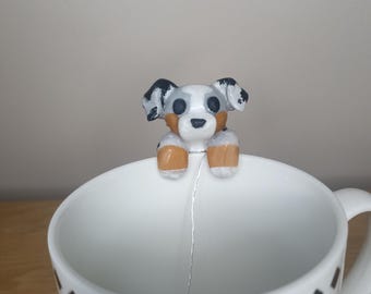 Teebeutelhalter, Tassendekoration, Kerze, Blumentopf mit Australian Shepherd-Hund aus Fimo