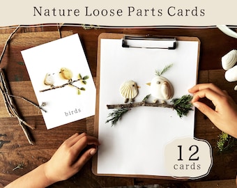Natuur losse onderdelen spelen provocatiekaarten | Flashcards natuurlijke materialen | Voorschoolse activiteit | Reggio | Klaslokaal Montessori-bosschool