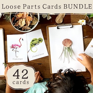 BUNDLE Nature Loose Parts Play Provocation Cards | Natural Materials Flashcards | Reggio | Montessori Forest School | Nature Classroom Decor