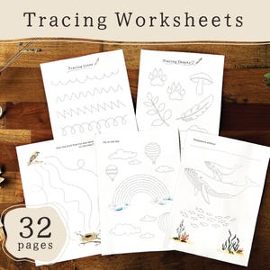 Preschool Tracing Worksheets | Line & Shape Tracing | Homeschool Printable | Handwriting Practice | Kindergarten Curriculum | Toddler Book image 1
