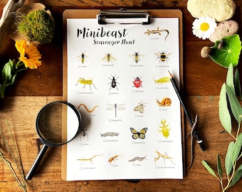 Minibeast Scavenger Hunt, Printable Nature Kids Activity, Outdoor Treasure Hunt, Insect Science Study Backyard Garden Game Activity for Kids