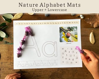 Nature Alphabet Tracing Playdough Mats | Nature Loose Parts Play Letters | Montessori Reggio Preschool Homeschool Printable EYFS Resource