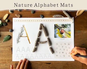 Nature Alphabet Tracing Mats | Play Doh Mats | Letters Loose Parts Play | Montessori Reggio Kindergarten Preschool Homeschool Printable