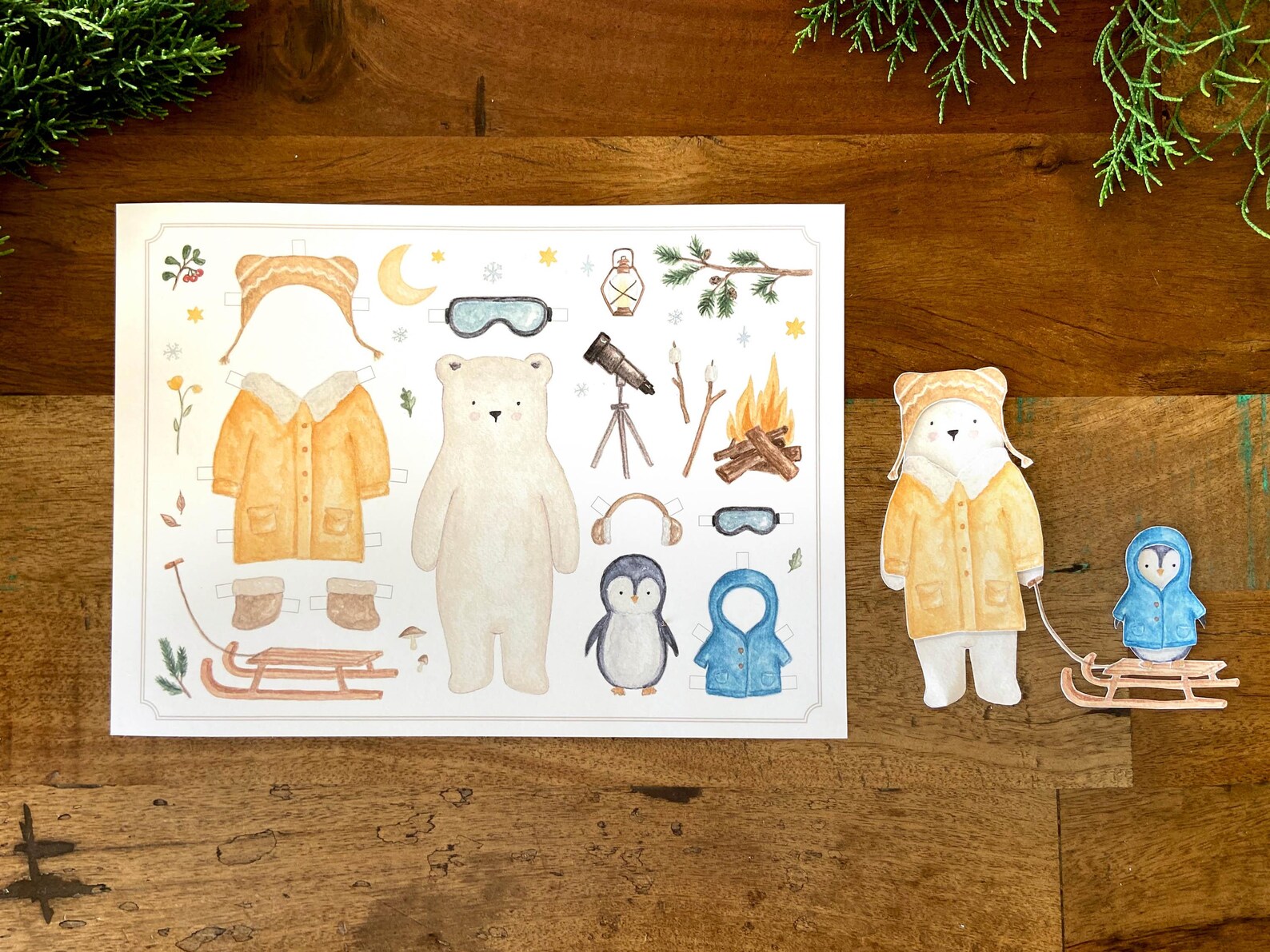 Winter Paper Doll Printable Activity for Kids: Polar Bear & Penguin ...