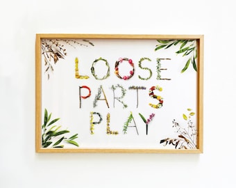 Cartel de juego con piezas sueltas de la naturaleza / Reggio Emilia / Letras Montessori de la naturaleza con piezas sueltas / Decoración de pared imprimible para aula preescolar