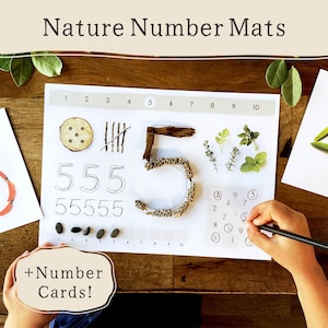 Maty z liczbami w naturze od 1 do 10 | Karty z liczbami w naturze | Zabawa w liczenie luźnych części Reggio | Matematyka Montessori | Przedszkole EYFS – edukacja domowa do druku