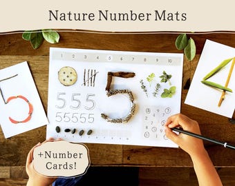Nature Number Mats 1 to 10 | Nature Number Cards | Reggio Loose Parts Play Counting | Montessori Math | Preschool EYFS Homeschool Printable