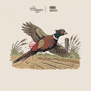 Vintage Pheasant PNG, Retro Hunting Bird Clipart Digital Download