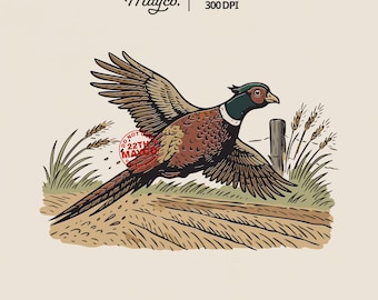 Vintage Fasan PNG, Retro Jagd Vogel Clipart Digital Download