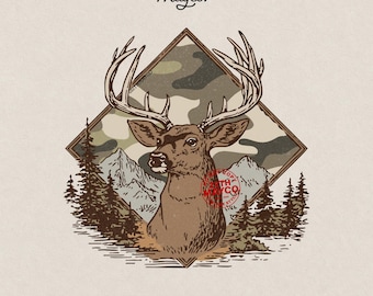 Camo Hirsch Jagd Buck PNG: Weißwedelgeweih Sublimation (Digitaler Download)