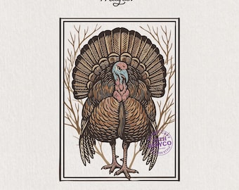 Vintage Wild Turkey PNG, Retro Bird Clipart Digital Download