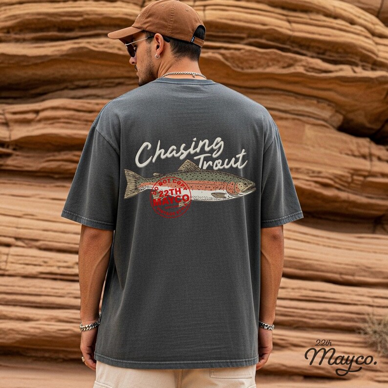 Chasing Trout PNG, Rainbow Trout Fishing Vintage Sublimation Design, Digital Download image 8