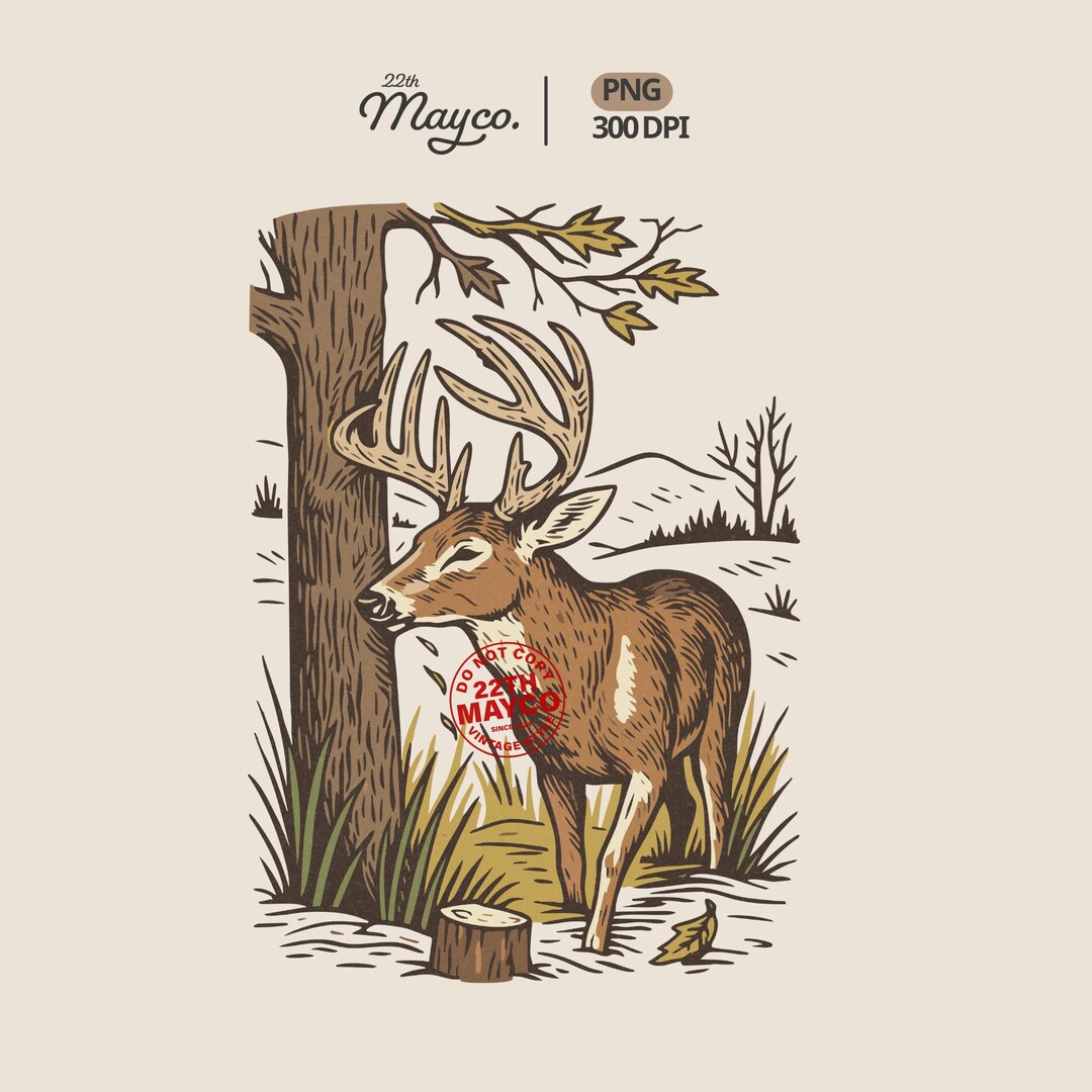 Vintage Buck Rub PNG, Whitetail Deer Clipart, Hunting Sublimation ...