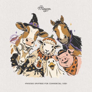 halloween farm, farm animals png, cow png, horse png, pig png, goat png, sheep png, duck png, chicken png, spooky cute, farmhouse png, fall png, sublimation png