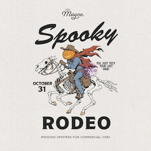 Spooky Rodeo PNG, Western Halloween Cowboy Sublimation Design, Pumpkin Head Skeleton Horse Shirt, Rodeo Digital Download
