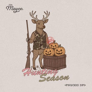 Halloween Deer PNG: Retro Hunting Season Sublimation (Digital Download)