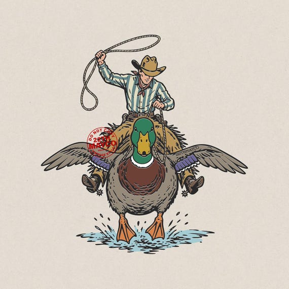 Cowboy Riding Mallard Duck PNG Vintage Mallard Duck Western Lake Shirt Digital Download