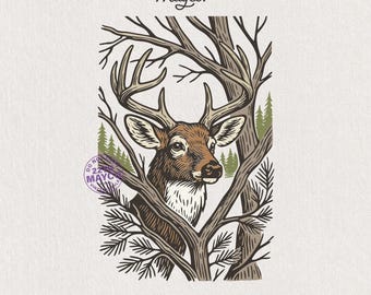 Vintage Buck PNG, Whitetail Deer Clipart, Rustic Hunting (Digital Download)