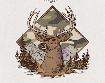 Camo Deer Hunting Buck PNG: Whitetail Antlers Sublimation (Digital Download)