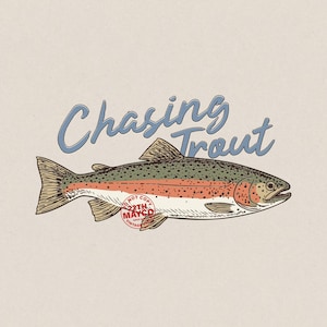 chasing trout png, rainbow trout fishing sublimation, vintage fish art for shirts, retro trout illustration, fly fishing clipart, lake life digital download, outdoor adventure graphic, fisherman gift design, river fish sublimation art, high resolution trout png, sport fishing trophy art, mountain stream fishing, hand drawn fish graphic, brown trout art, fishing trip souvenir design, trout lover gift, fish hook and trout art, summer fishing design, authentic fishing art resource, trout head