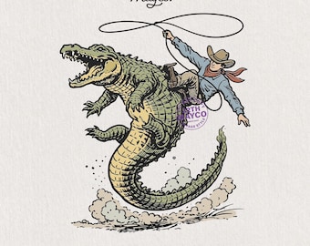 Cowboy Riding Gator PNG Vintage Western Alligator Florida Swamp Rodeo Shirt Digital Download