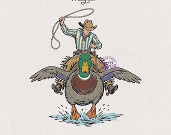 Cowboy Riding Mallard Duck PNG Vintage Mallard Duck Western Lake Shirt Digital Download