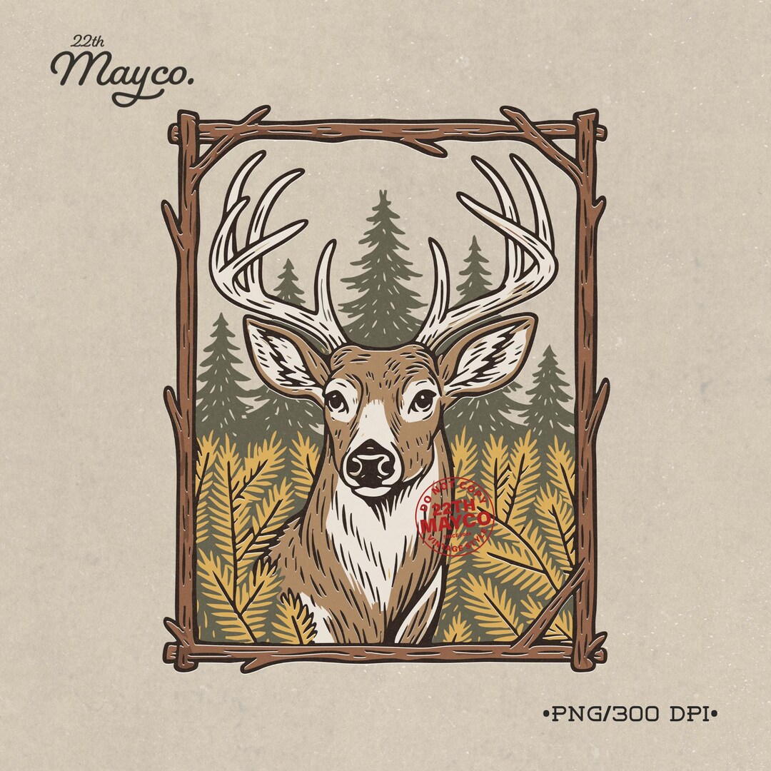 Vintage Deer Portrait PNG, Rustic Forest Frame Digital Download - Etsy