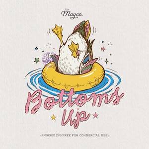 Bottoms Up Duck PNG, Funny Preppy Summer Duck Sublimation Retro Pool Float Lake Day Drinking Shirt Design