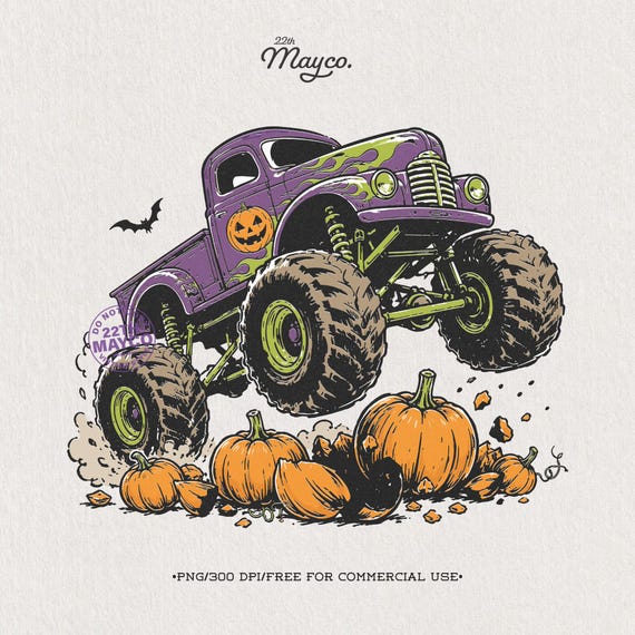 Halloween Monster Truck PNG, Vintage Pickup Smashing Pumpkins, Spooky Kids Sublimation, Jack O Lantern Boys Shirt Digital Download