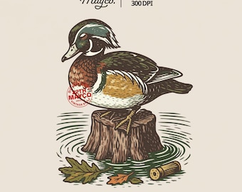 Vintage Holz Ente PNG, Retro Jagd Clipart (digitaler Download)