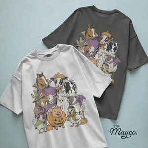 halloween farm animals png, halloween barnyard shirt design, cute spooky farm animal sublimation, farm animals in costumes png, cow pig duck chicken halloween, spooky barnyard clipart, halloween livestock design, cute farm halloween graphic, farmhouse halloween png, fall farm animal shirt, barnyard costume animals