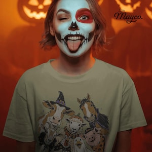 halloween cow png, cow witch hat shirt, halloween horse png, horse vampire cape design, halloween pig png, pig pumpkin bandana, cute cow horse pig clipart, farm animal lover shirt, western halloween animals, cow lover halloween gift, horse lover spooky shirt, pig lover fall png