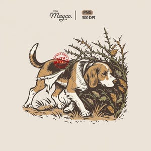 Imagem PNG de um Beagle vintage, clipart de cão de caça (download digital)