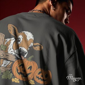 halloween cow png for shirts, hereford calf sublimation design, pumpkin patch cow sweatshirt png, farm animal t shirt file, spooky farm png for dtf printing, cow lover design for hoodies, autumn cattle png for tote bags, pumpkin season file for mugs and tumblers, printable halloween clipart, high resolution transparent png, instant digital download for crafters, diy fall farm shirt file, vintage cow sublimation, farmhouse halloween png