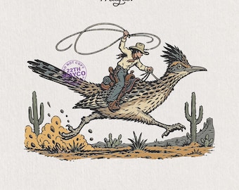 Funny Cowboy Riding Roadrunner PNG Vintage Desert Southwest Shirt Design Digital Download