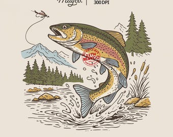 Rainbow Trout Landscape PNG, Fly Fishing Art (Digital Download 300 DPI)