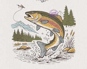 Rainbow Trout Landscape PNG, Fly Fishing Art (Digital Download 300 DPI)