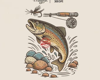 Rainbow Trout PNG, Vintage Fly Fishing Art (Digital Download)