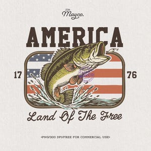 Bass Fishing America 1776 Flag PNG, Patriotisk sportfiskare Clipart (digital nedladdning)