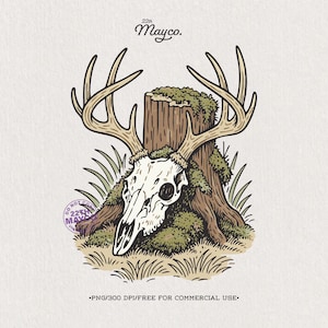 Vintage Deer Skull PNG, Retro Hunting Clipart (Digital Download)