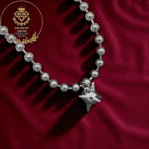 Y2K Flail Charm Choker: Grunge Bead Ball Chain Necklace