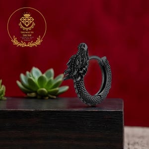 Black Dragon Hoop Earrings, Gothic Hoops for Men & Women, Mythical Dragon Jewelry, Bold Statement Earrings, Punk Rock Fashion Gift