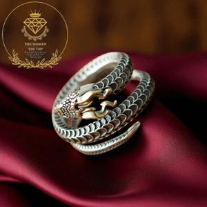 Anillo de serpiente cornuda de plata esterlina 925 / Anillo punk rock ajustable para hombres y mujeres / Anillo de serpiente gótica con estilo / Joyería de moda única